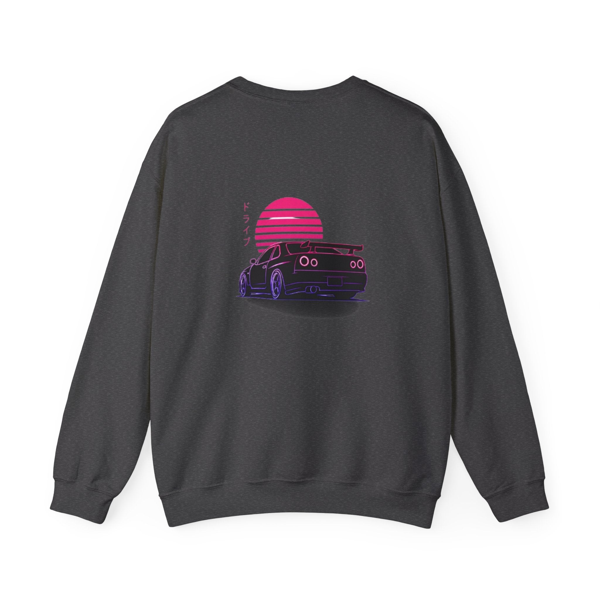Crewneck Sweatshirt — Retro Vaporwave Car Sunset Graphic