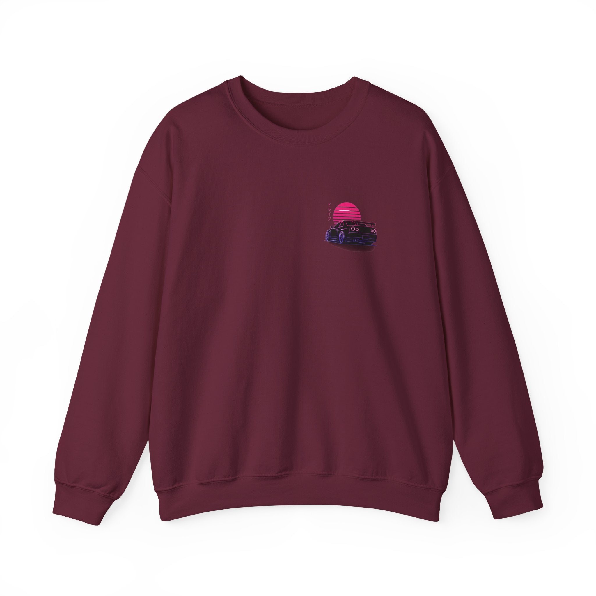Crewneck Sweatshirt — Retro Vaporwave Car Sunset Graphic