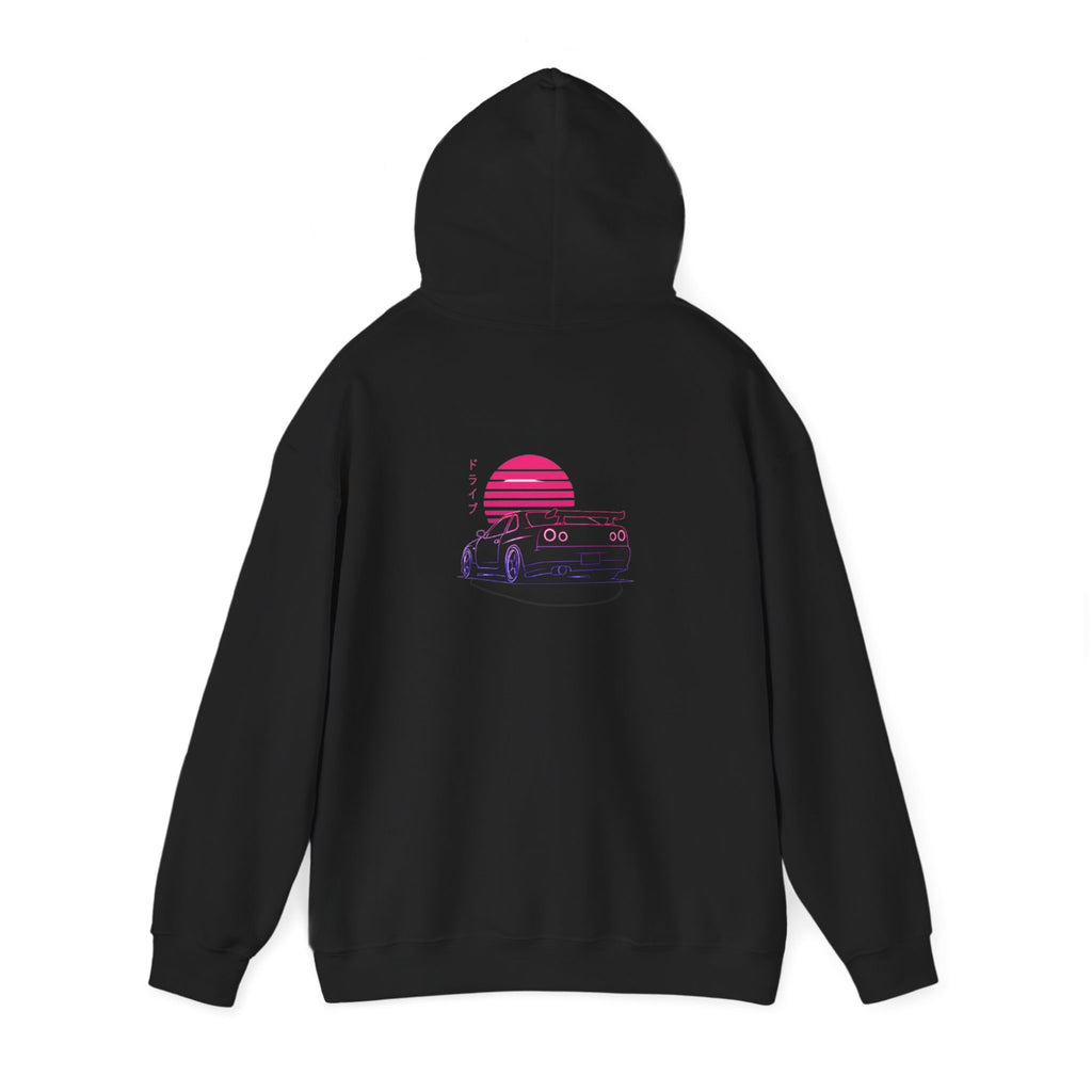 Retro Sunset Skyline Car Hoodie — Vaporwave Sports Car Pullover