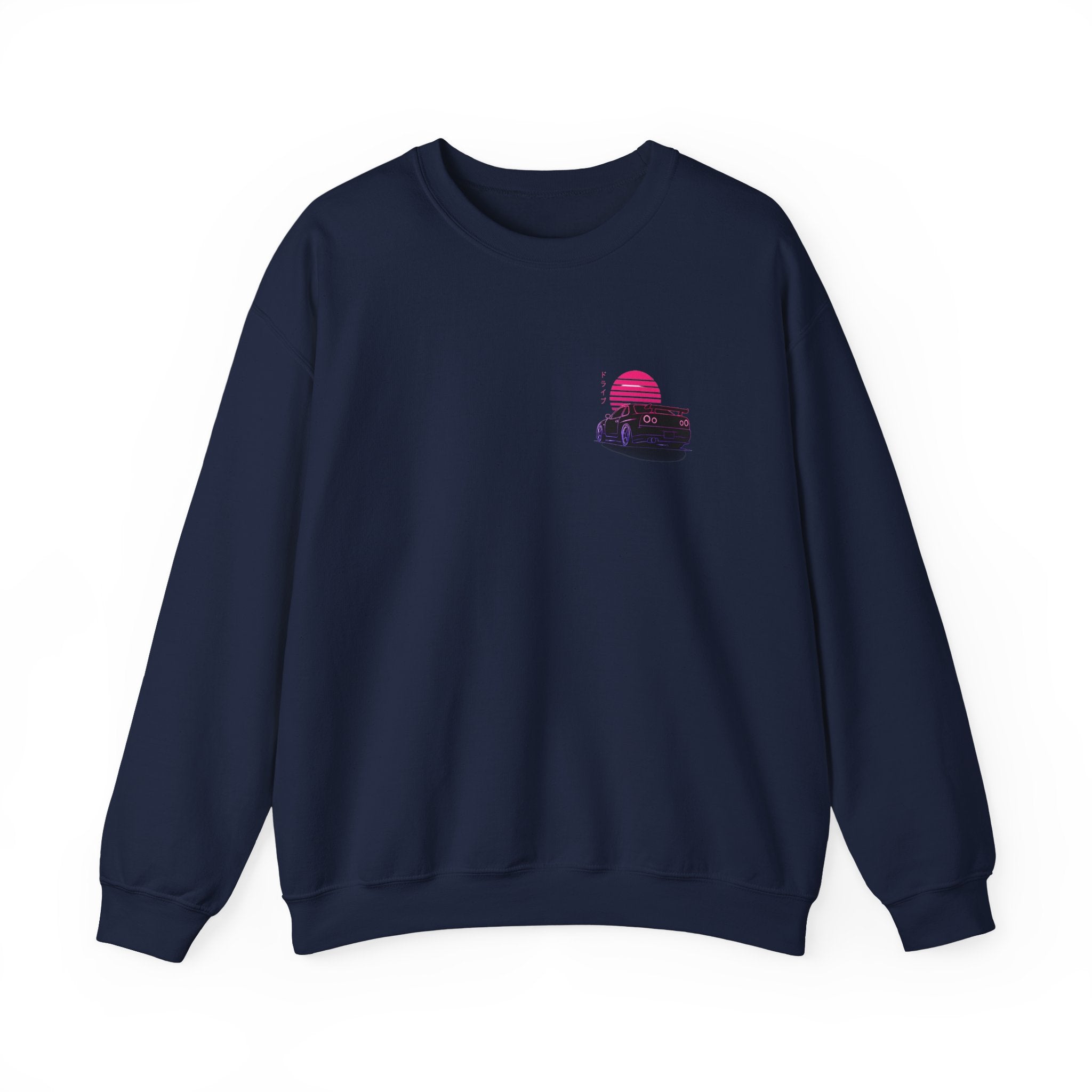 Crewneck Sweatshirt — Retro Vaporwave Car Sunset Graphic