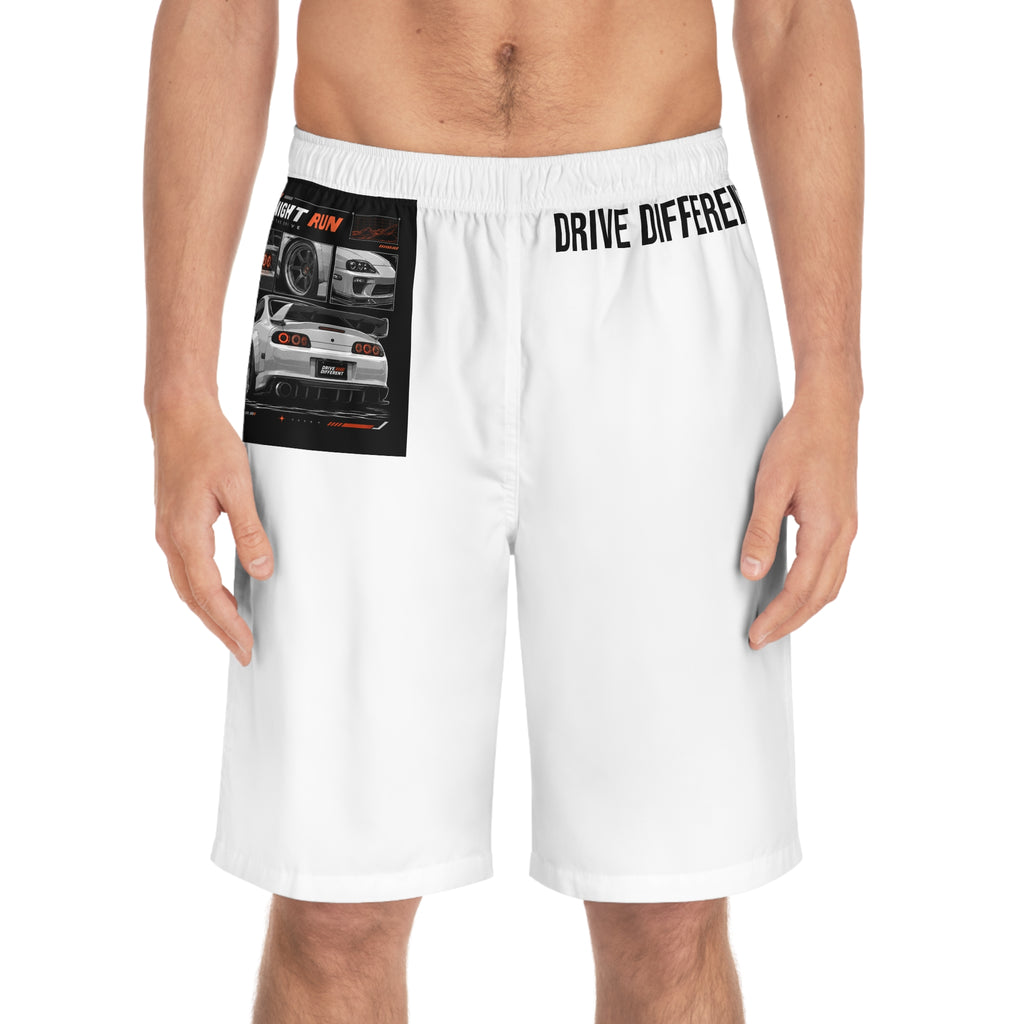 Drive Different Car Graphic Board Shorts – "Midnight Run" Racing Swim Trunks