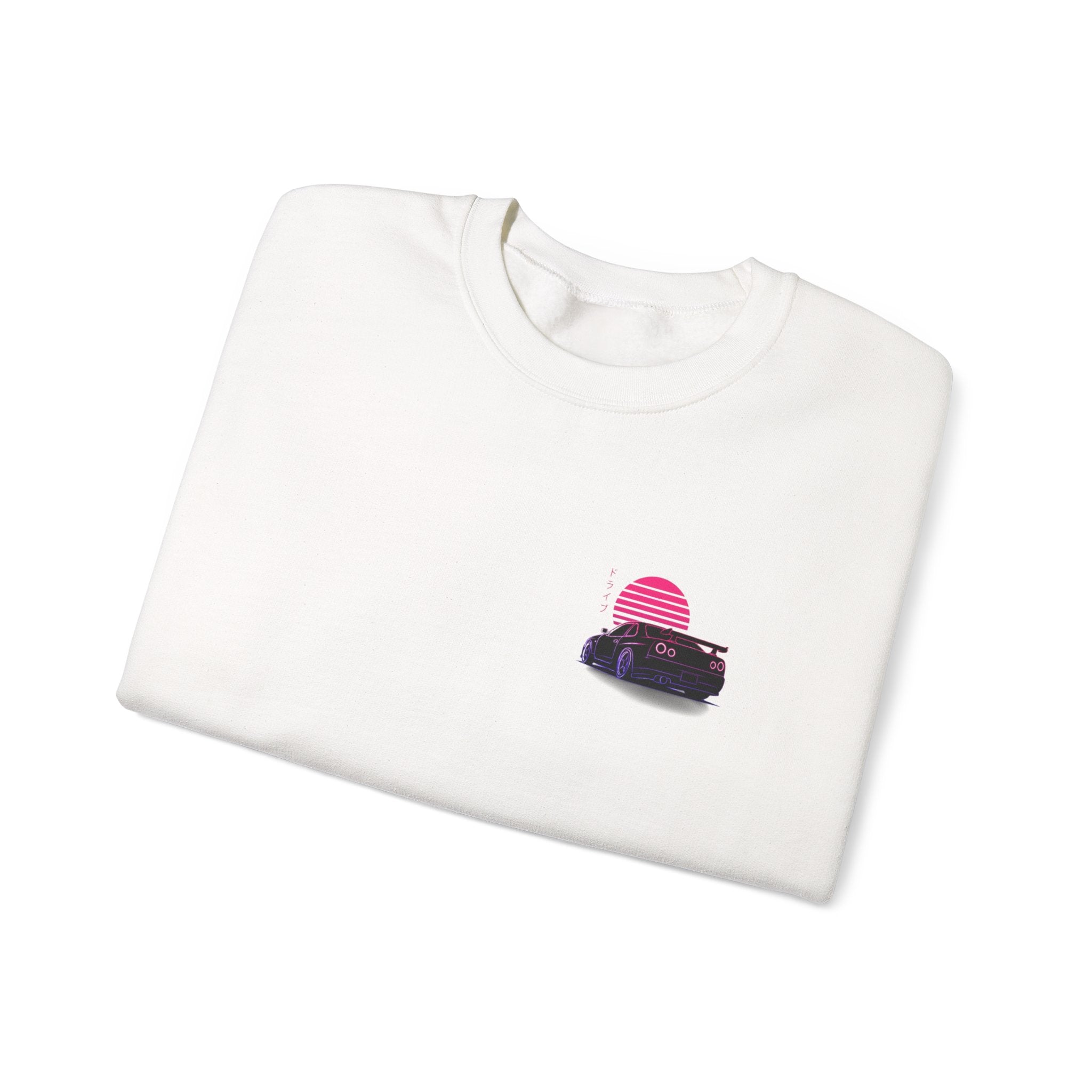 Crewneck Sweatshirt — Retro Vaporwave Car Sunset Graphic