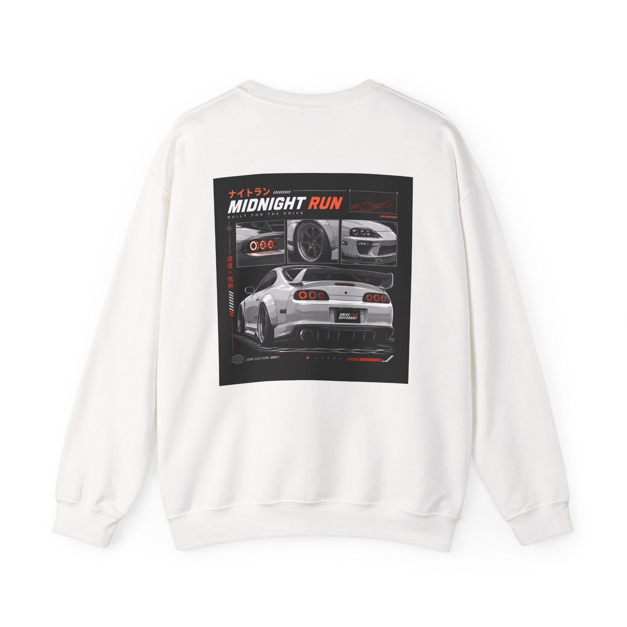 Drive Different Crewneck Sweatshirt — Midnight Run JDM Car Graphic