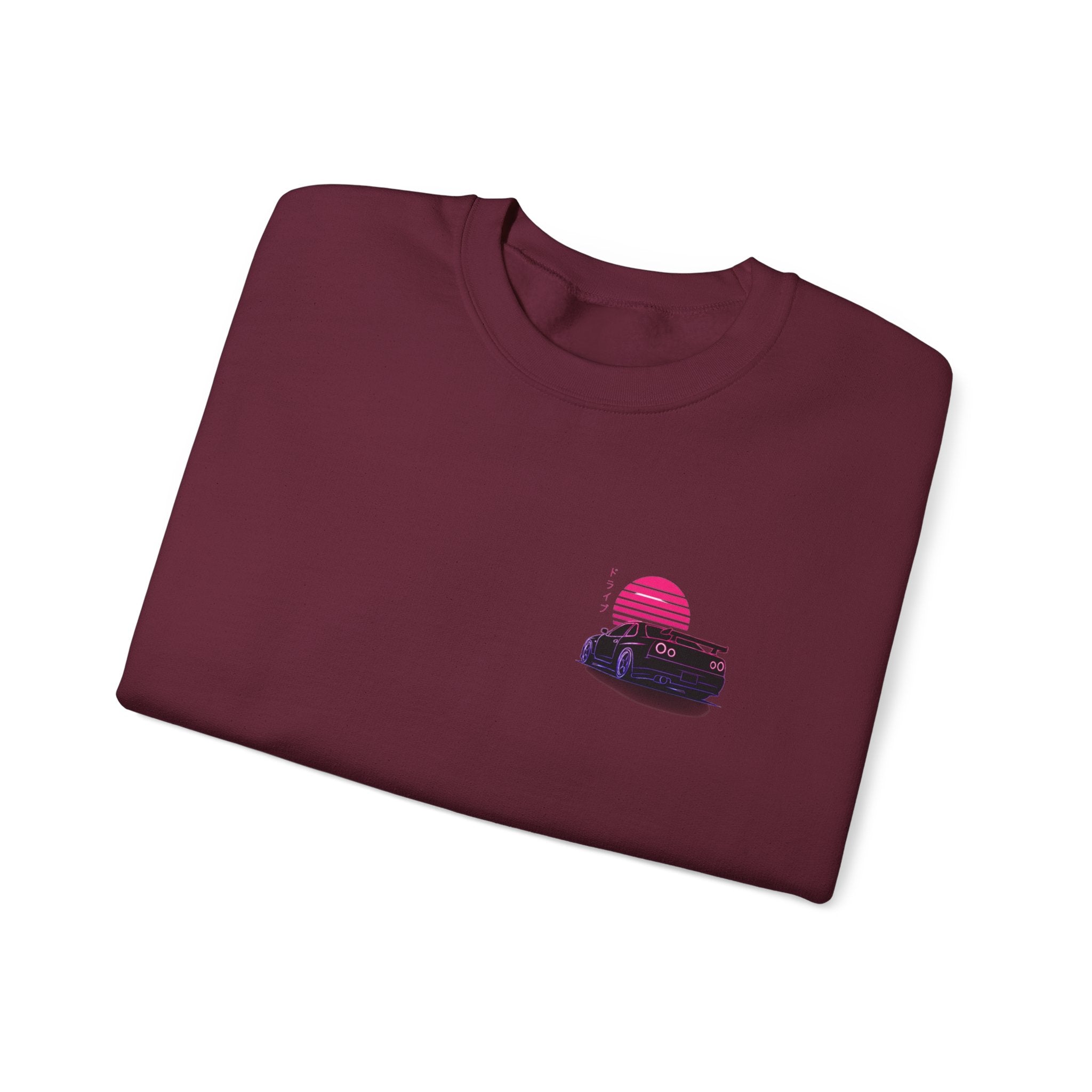Crewneck Sweatshirt — Retro Vaporwave Car Sunset Graphic
