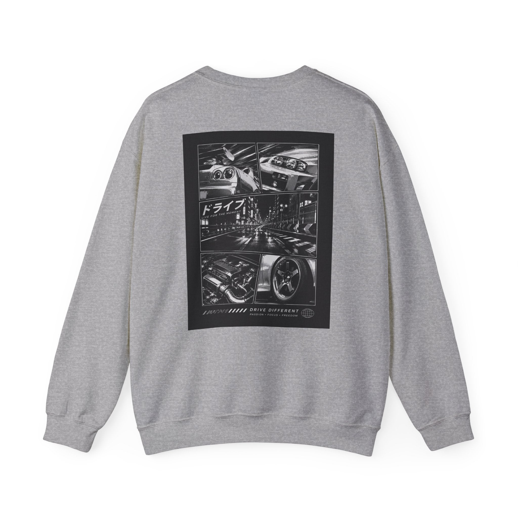 Drive Different Crewneck Sweatshirt — Japanese Street Racing Photo Graphic