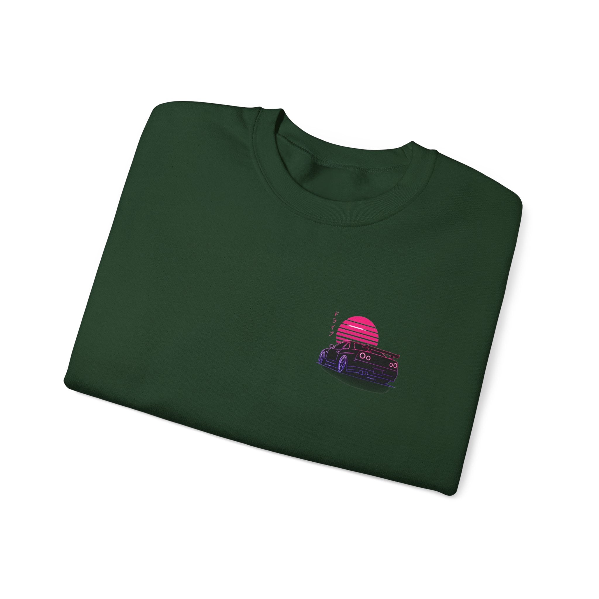 Crewneck Sweatshirt — Retro Vaporwave Car Sunset Graphic