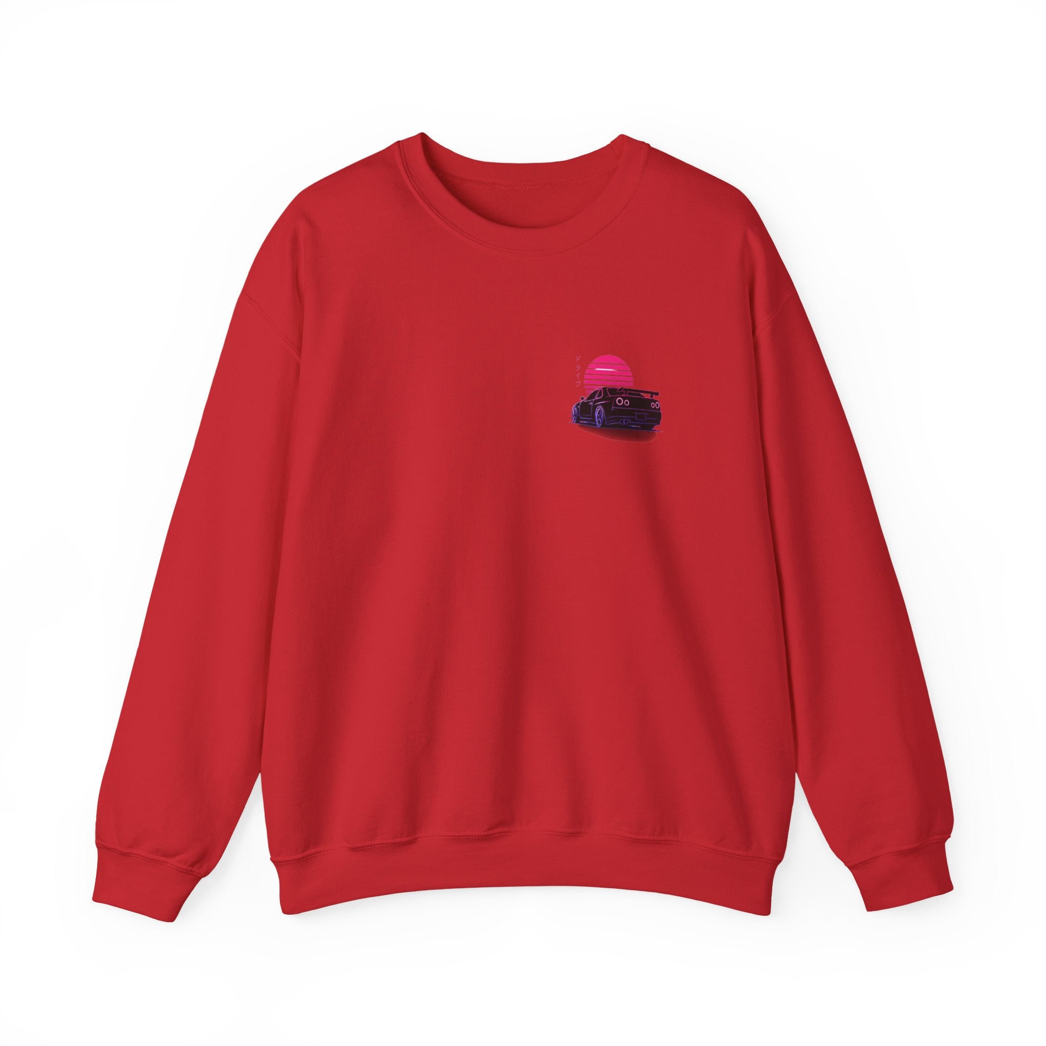 Crewneck Sweatshirt — Retro Vaporwave Car Sunset Graphic