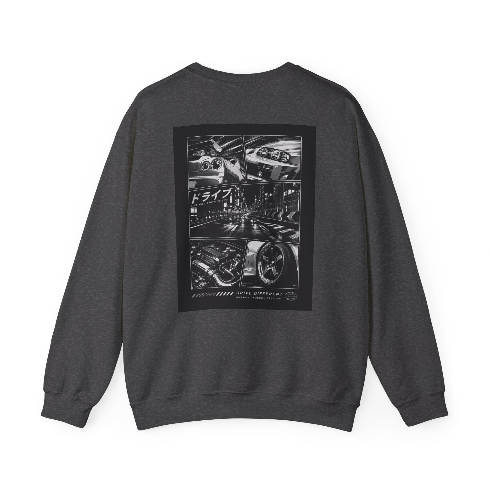 Drive Different Crewneck Sweatshirt — Japanese Street Racing Photo Graphic