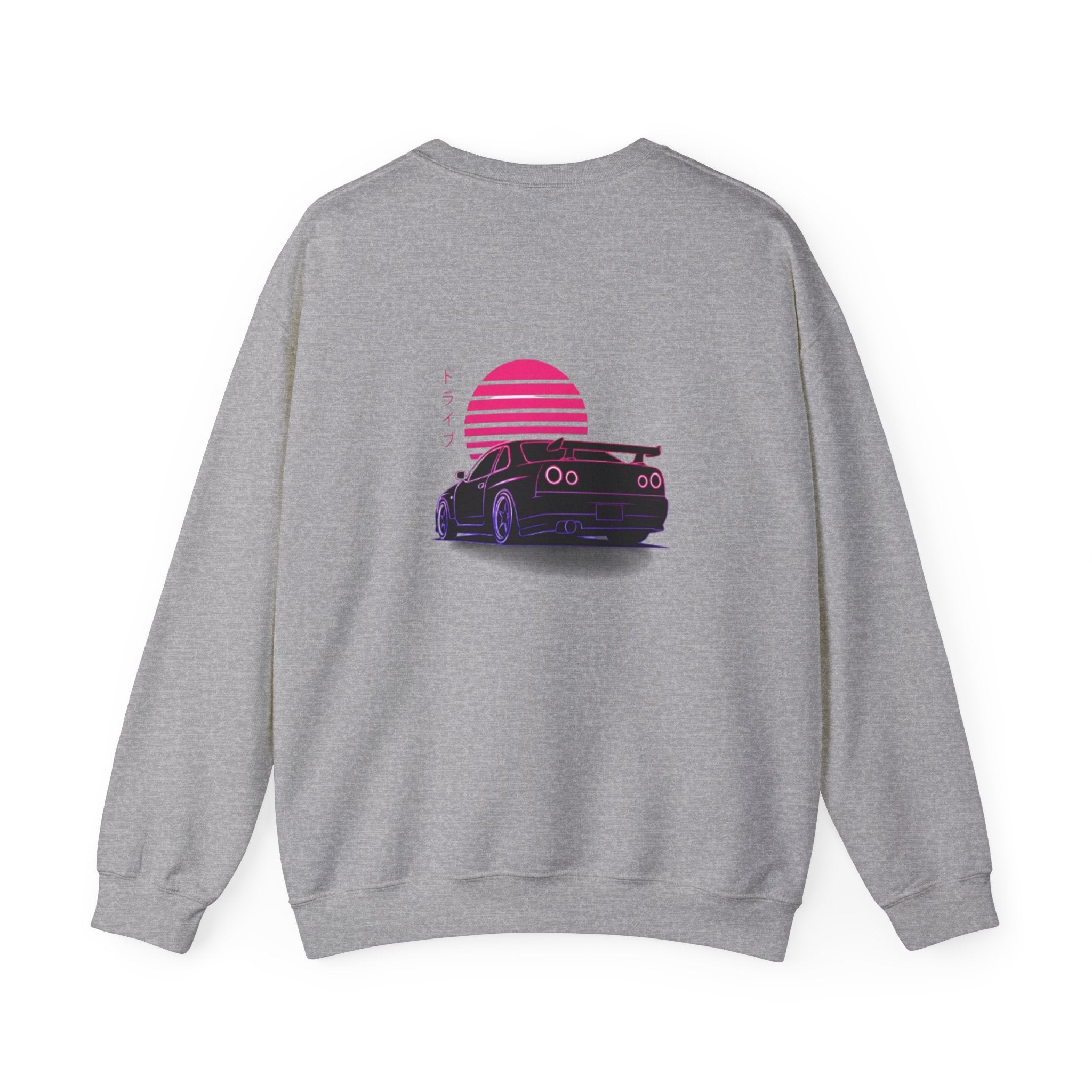 Crewneck Sweatshirt — Retro Vaporwave Car Sunset Graphic