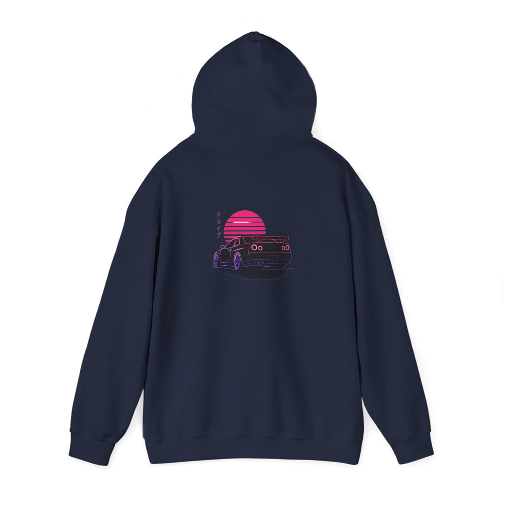 Retro Sunset Skyline Car Hoodie — Vaporwave Sports Car Pullover