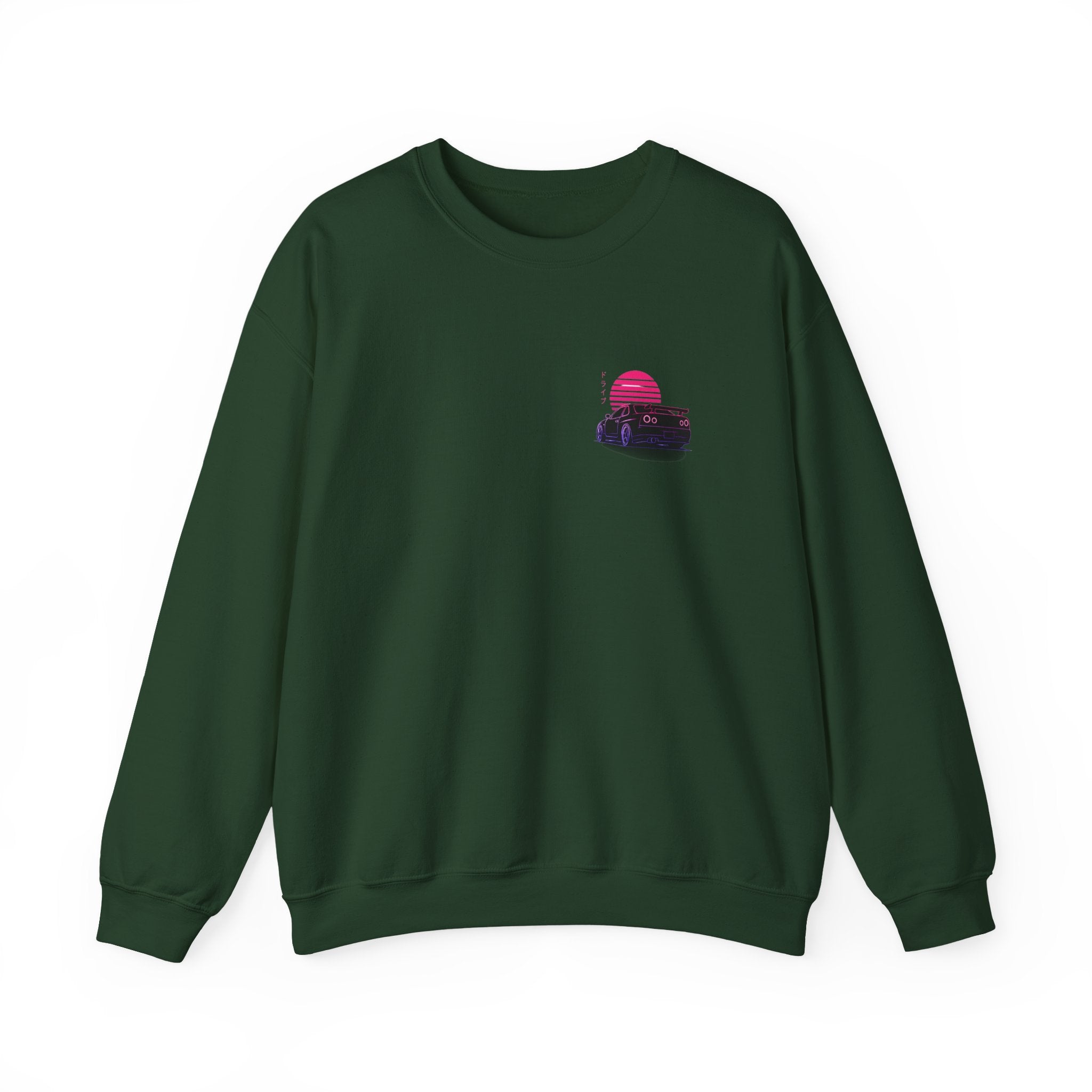 Crewneck Sweatshirt — Retro Vaporwave Car Sunset Graphic