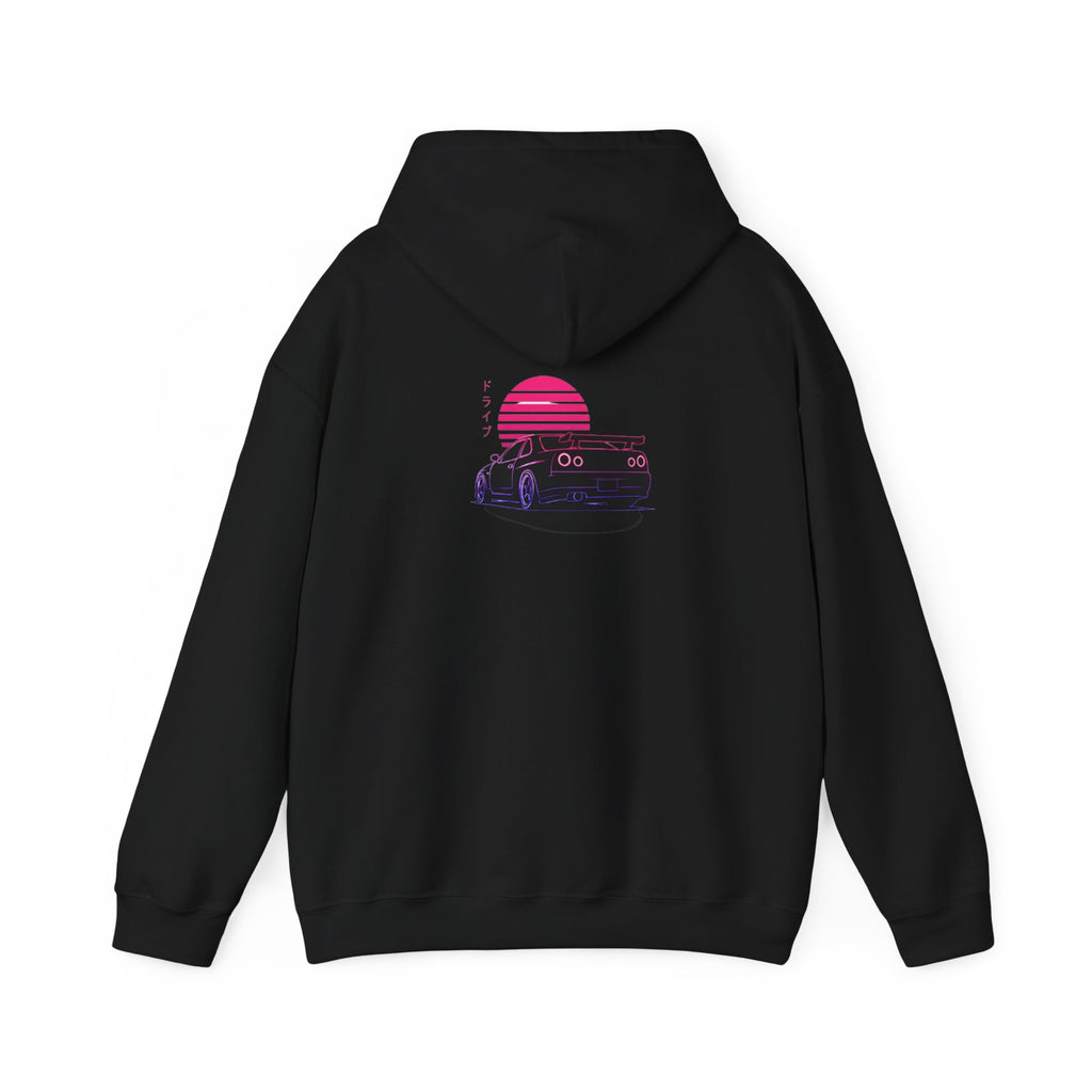 Retro Sunset Skyline Car Hoodie — Vaporwave Sports Car Pullover