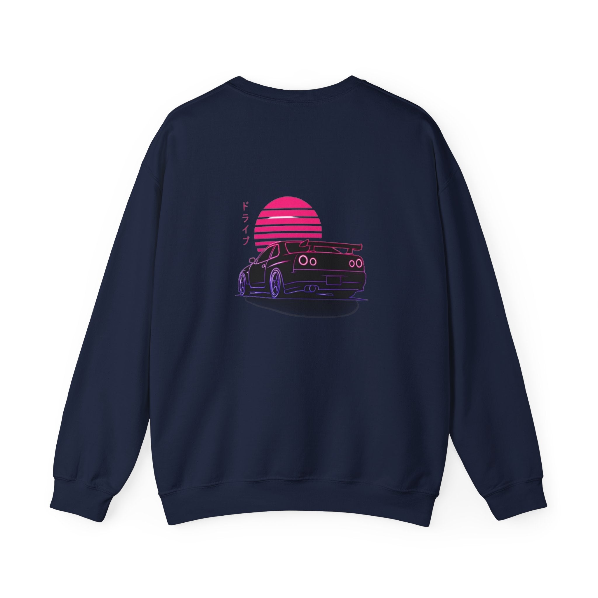 Crewneck Sweatshirt — Retro Vaporwave Car Sunset Graphic