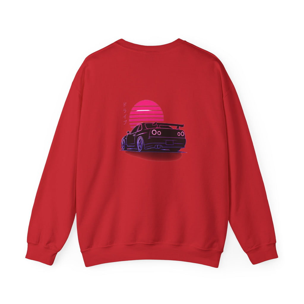 Crewneck Sweatshirt — Retro Vaporwave Car Sunset Graphic