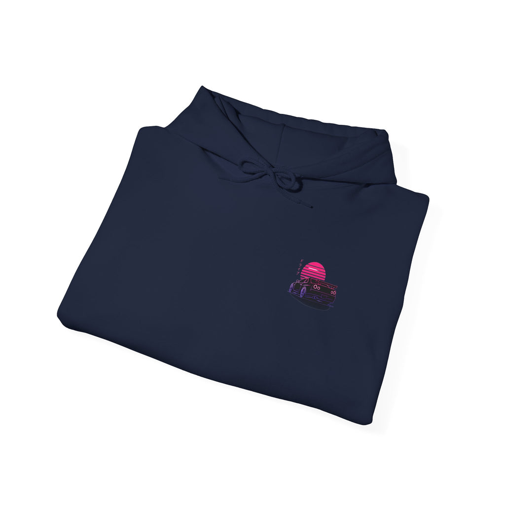 Retro Sunset Skyline Car Hoodie — Vaporwave Sports Car Pullover