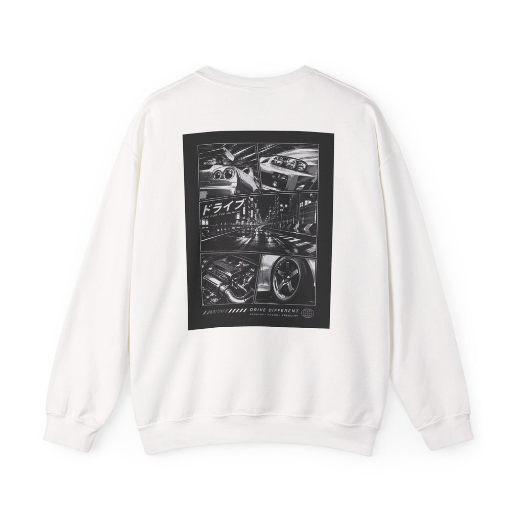 Drive Different Crewneck Sweatshirt — Japanese Street Racing Photo Graphic