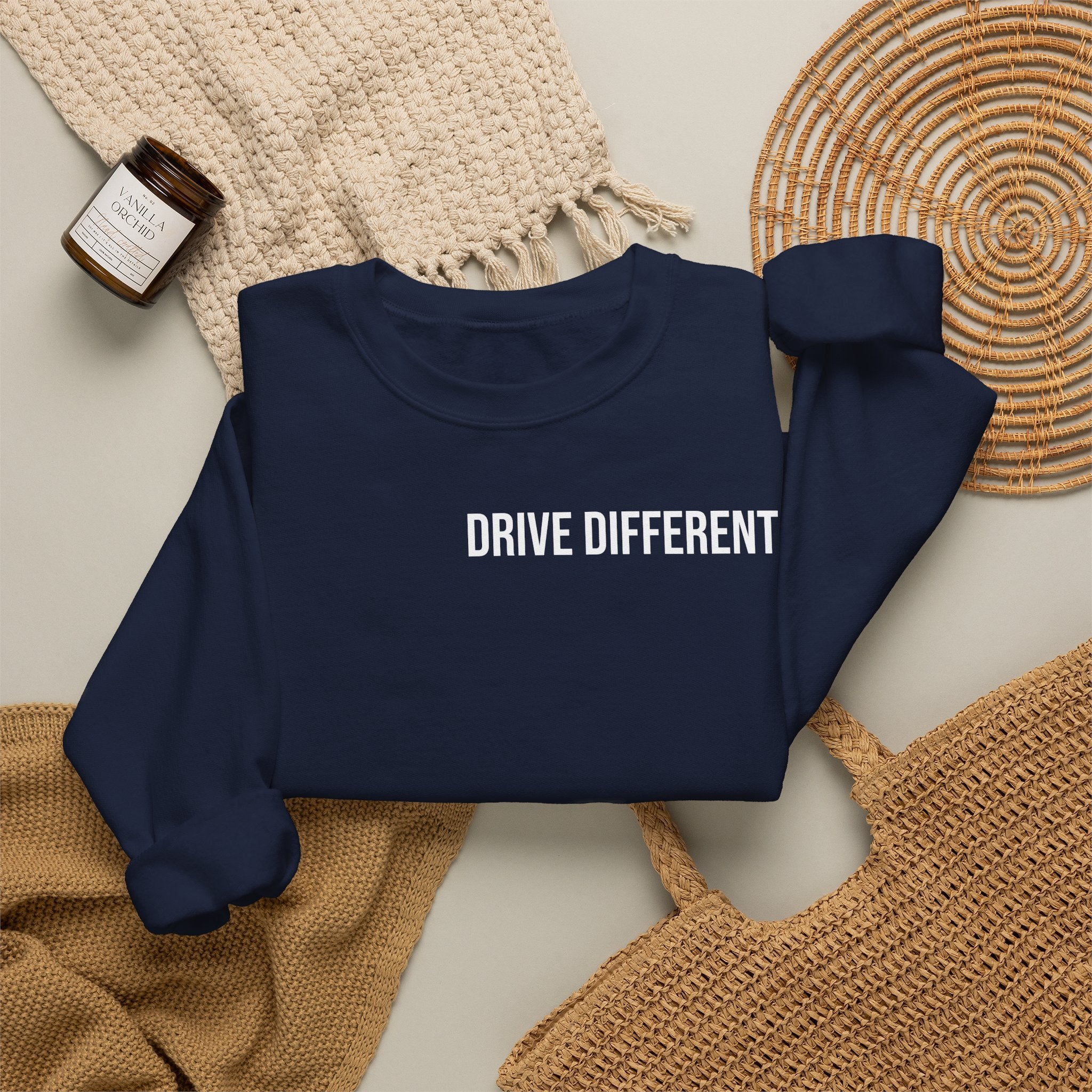 Drive Different Crewneck Sweatshirt — Japanese Street Racing Photo Graphic