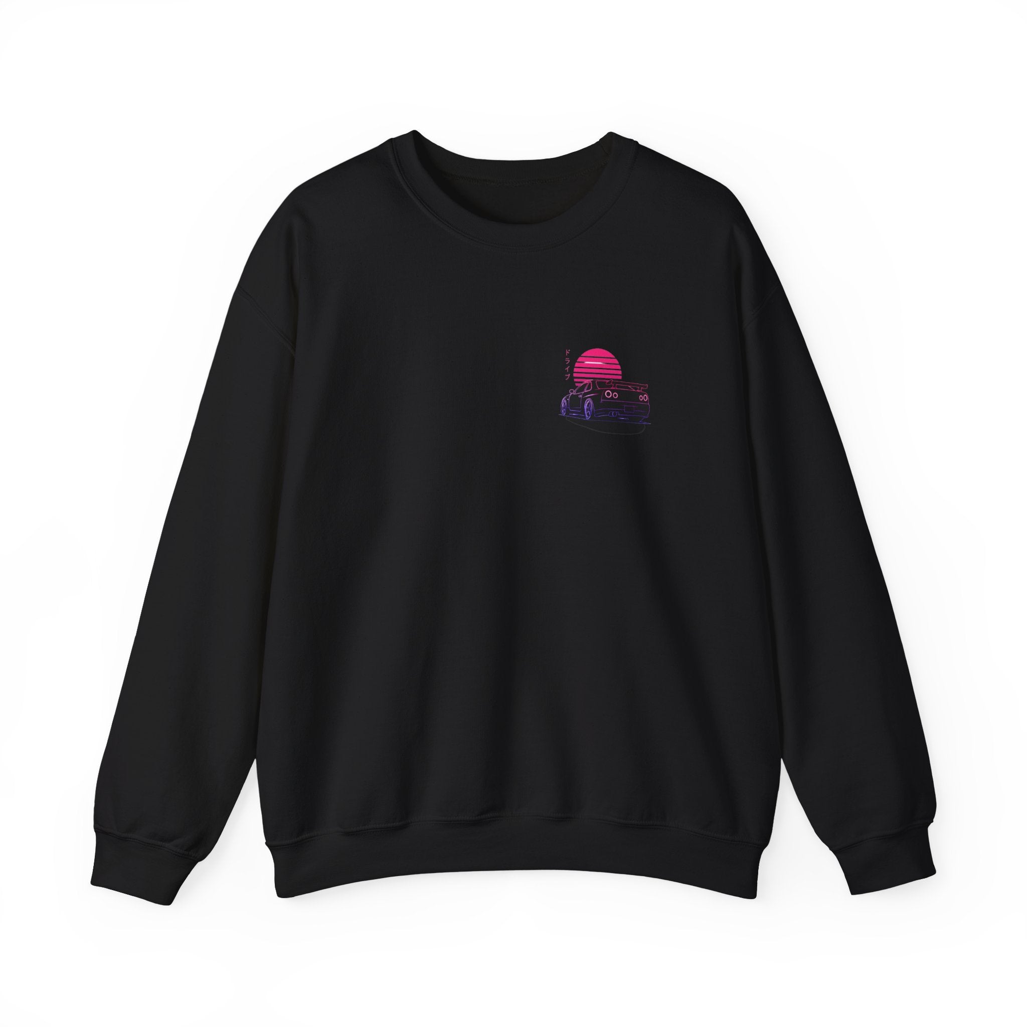 Crewneck Sweatshirt — Retro Vaporwave Car Sunset Graphic