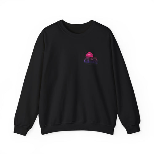 Crewneck Sweatshirt — Retro Vaporwave Car Sunset Graphic