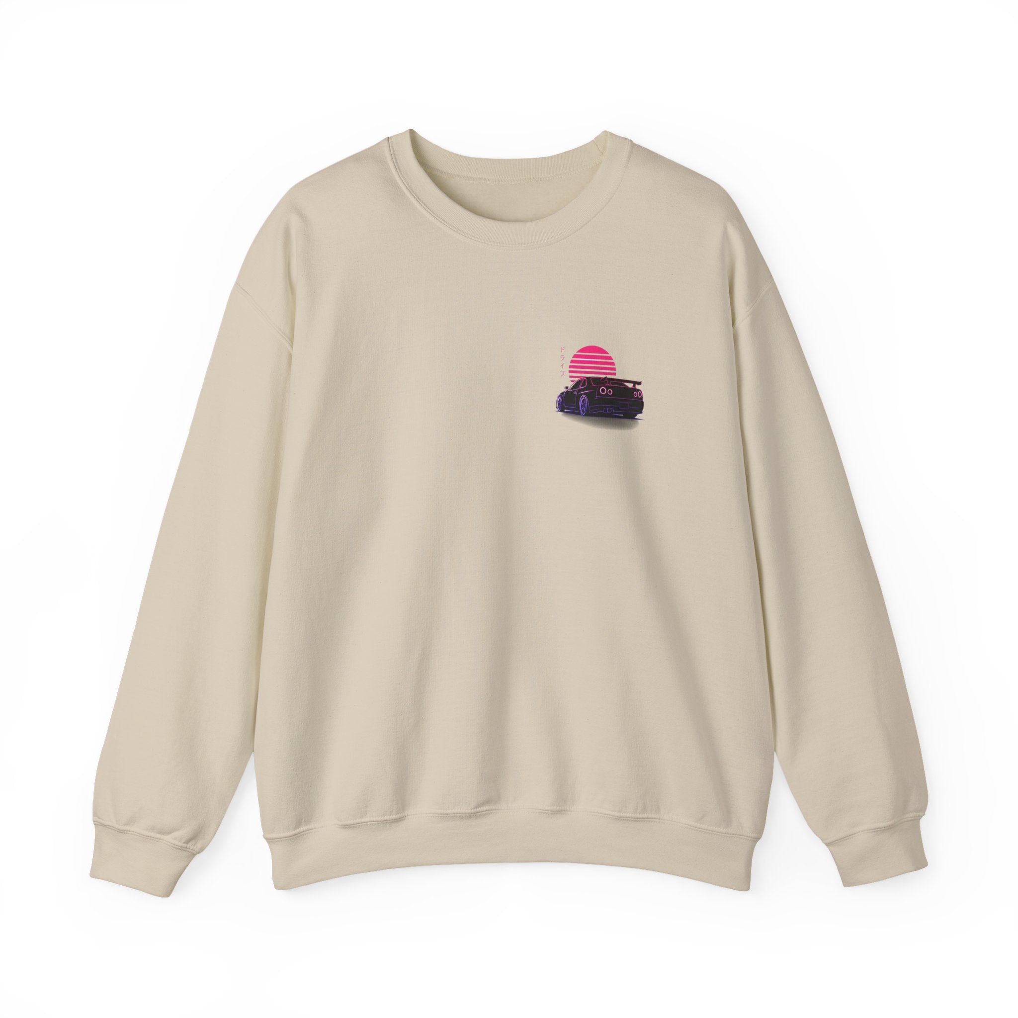 Crewneck Sweatshirt — Retro Vaporwave Car Sunset Graphic