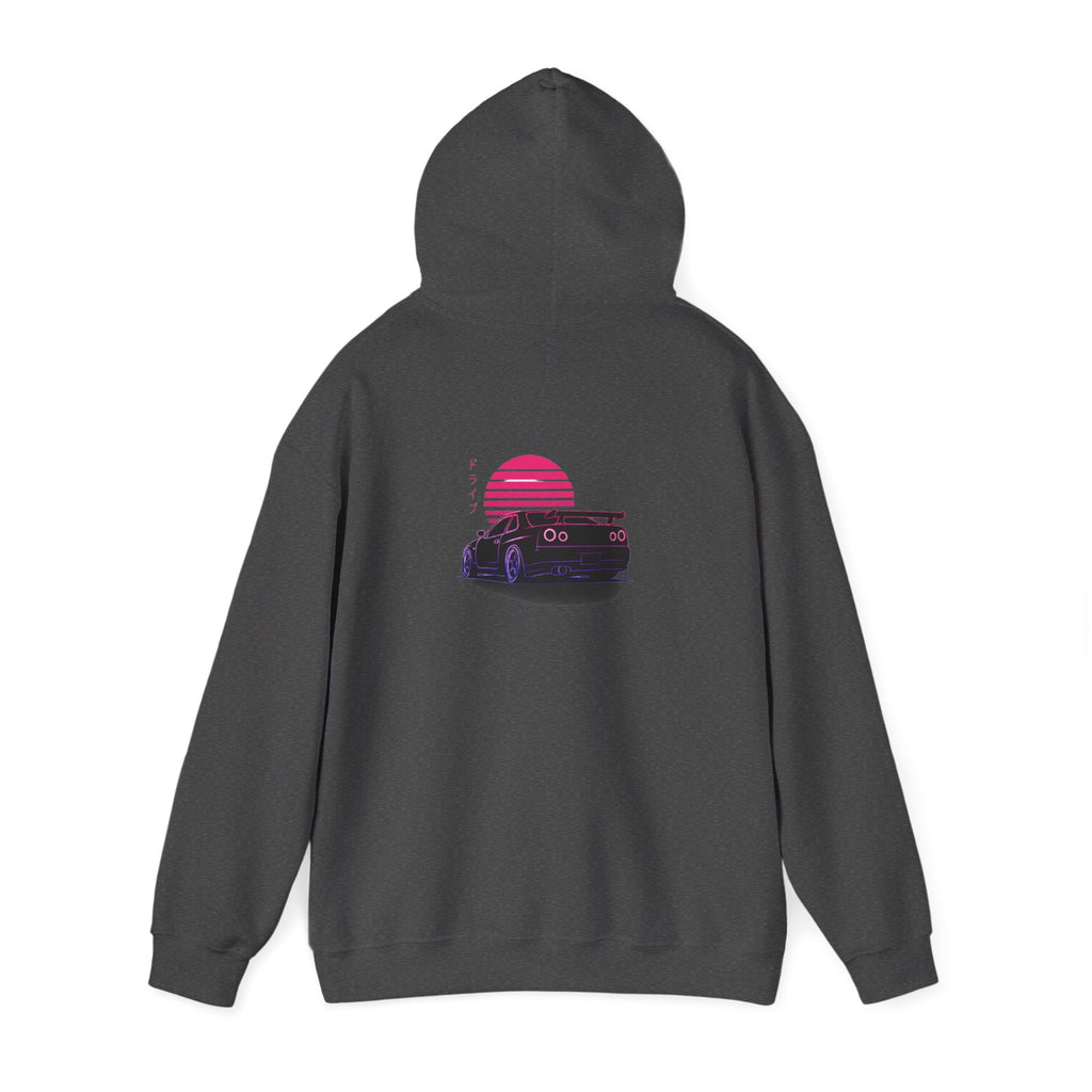 Retro Sunset Skyline Car Hoodie — Vaporwave Sports Car Pullover