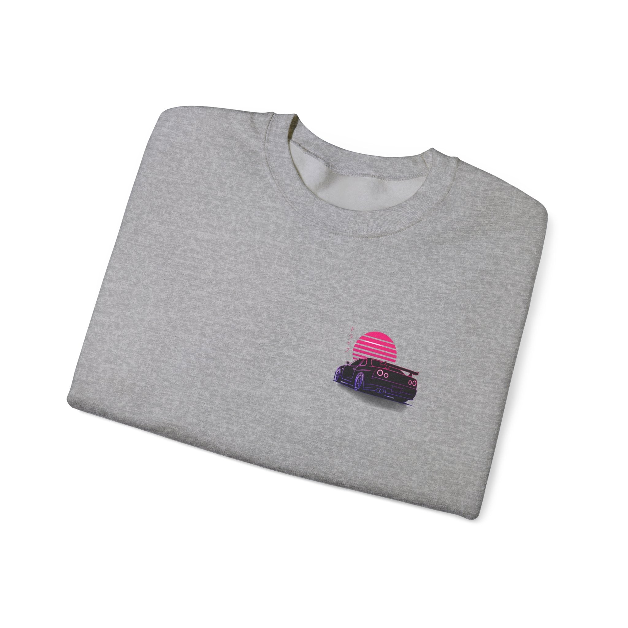 Crewneck Sweatshirt — Retro Vaporwave Car Sunset Graphic