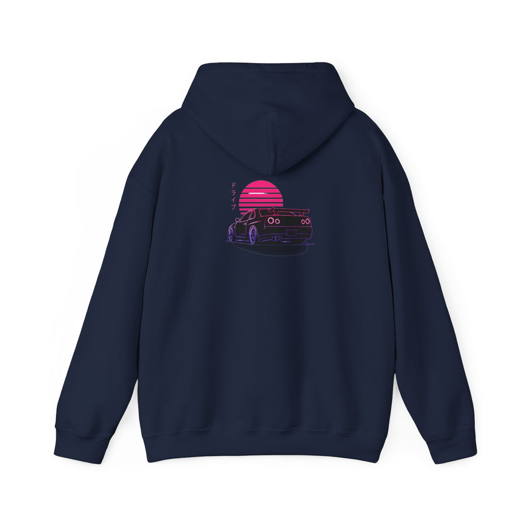 Retro Sunset Skyline Car Hoodie — Vaporwave Sports Car Pullover