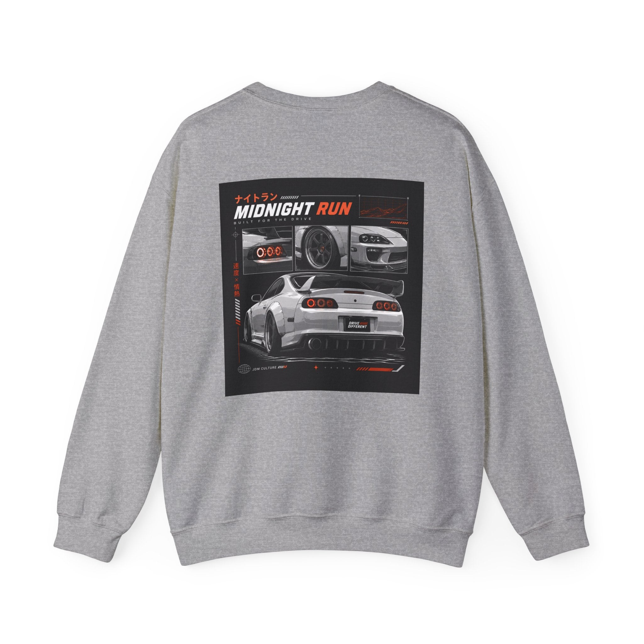 Drive Different Crewneck Sweatshirt — Midnight Run JDM Car Graphic
