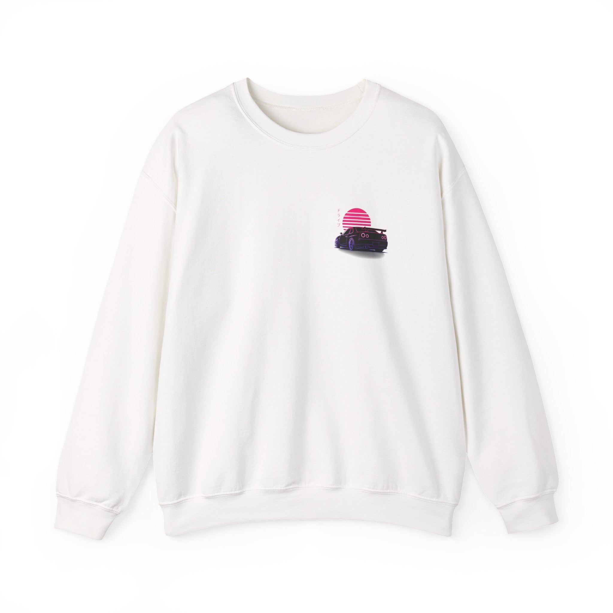 Crewneck Sweatshirt — Retro Vaporwave Car Sunset Graphic