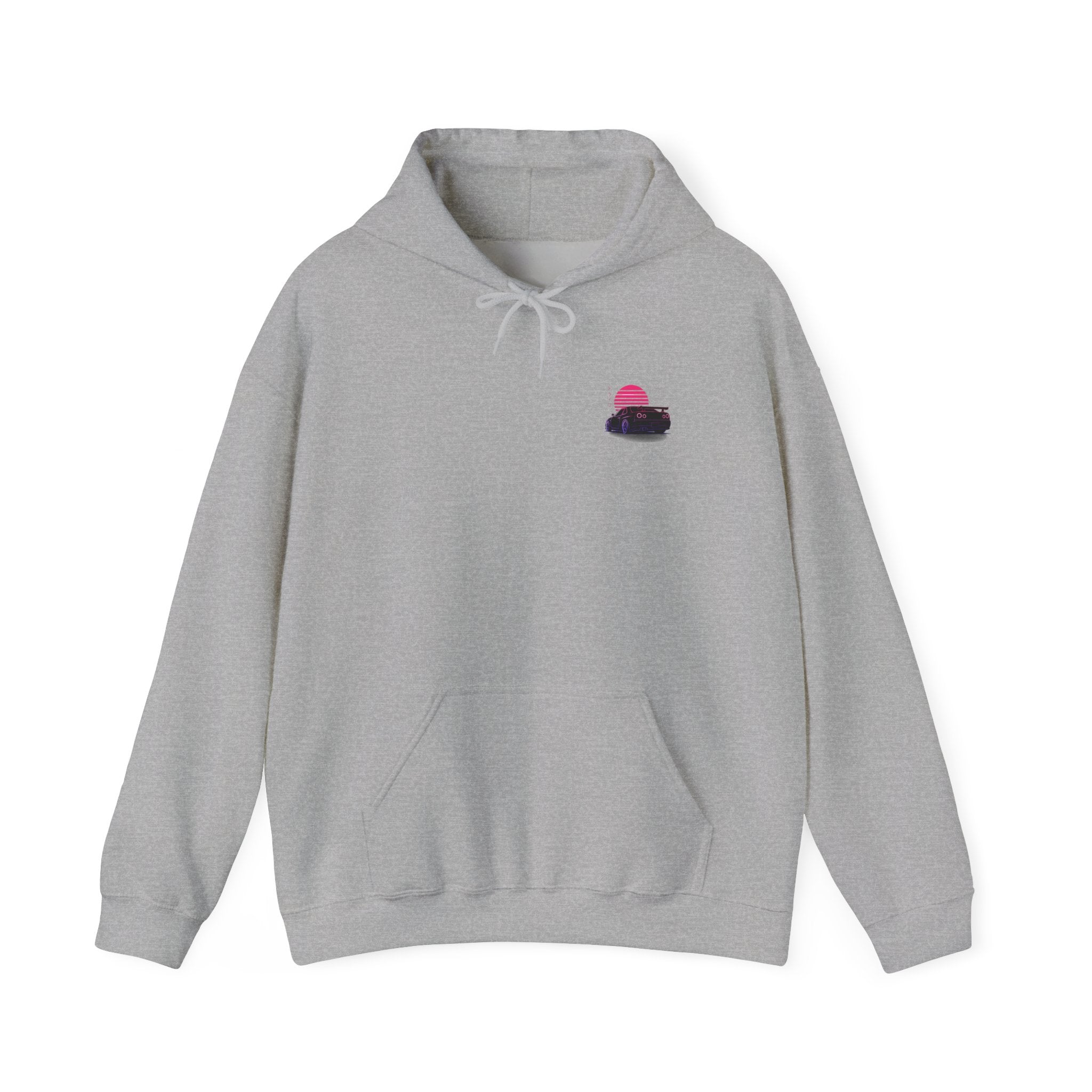 Retro Sunset Skyline Car Hoodie — Vaporwave Sports Car Pullover
