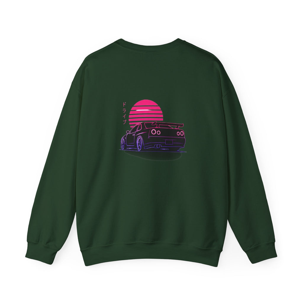 Crewneck Sweatshirt — Retro Vaporwave Car Sunset Graphic