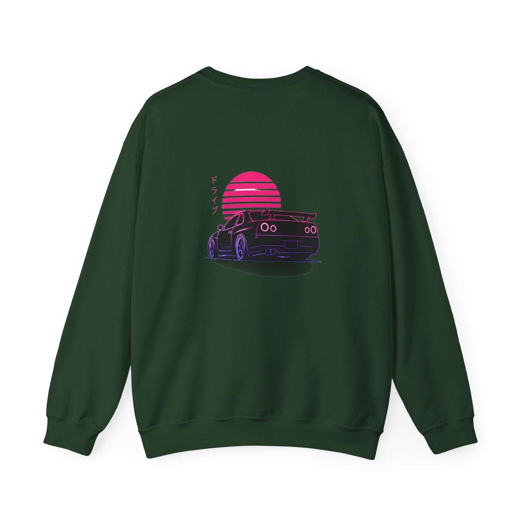Crewneck Sweatshirt — Retro Vaporwave Car Sunset Graphic