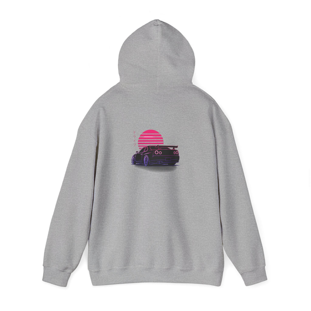 Retro Sunset Skyline Car Hoodie — Vaporwave Sports Car Pullover