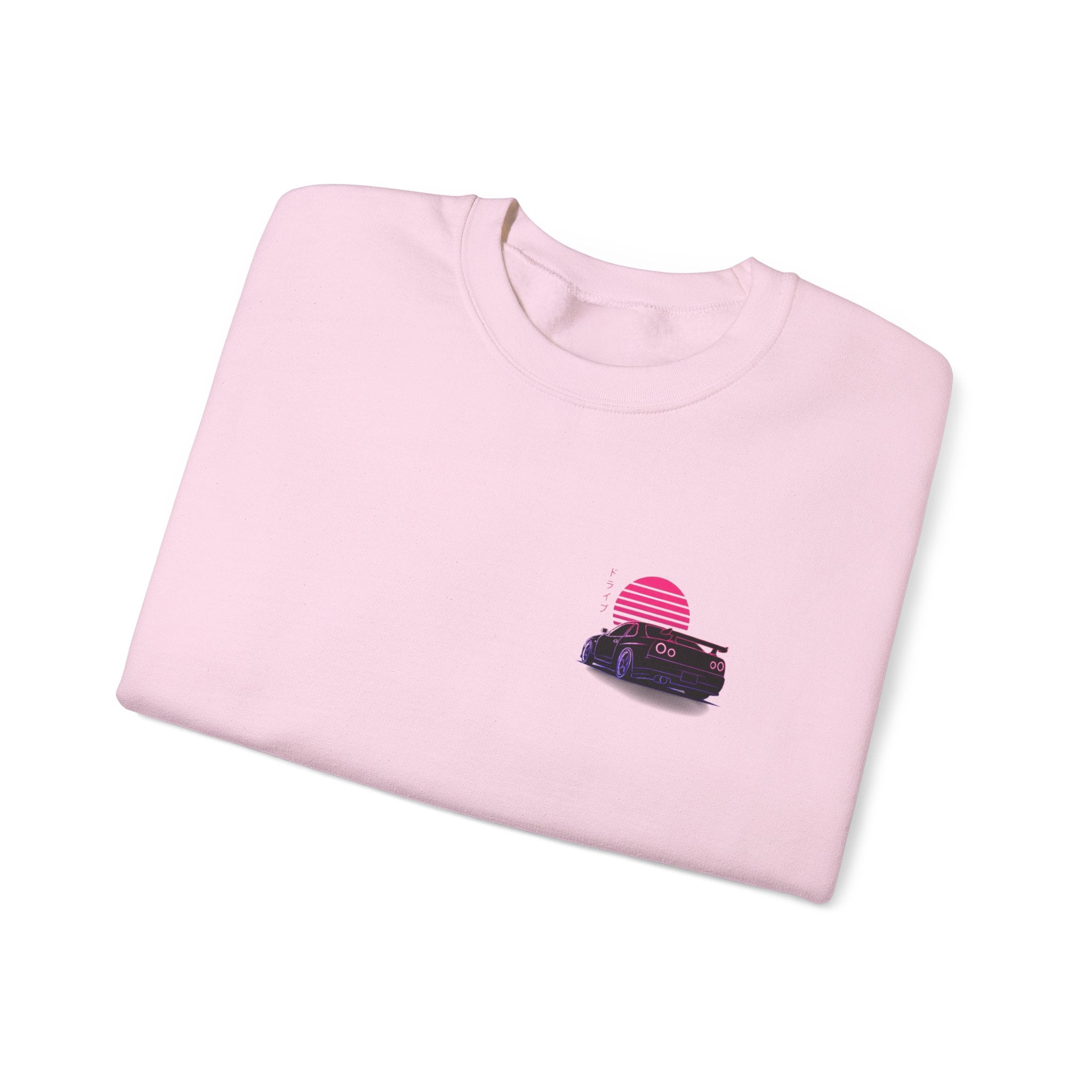 Crewneck Sweatshirt — Retro Vaporwave Car Sunset Graphic
