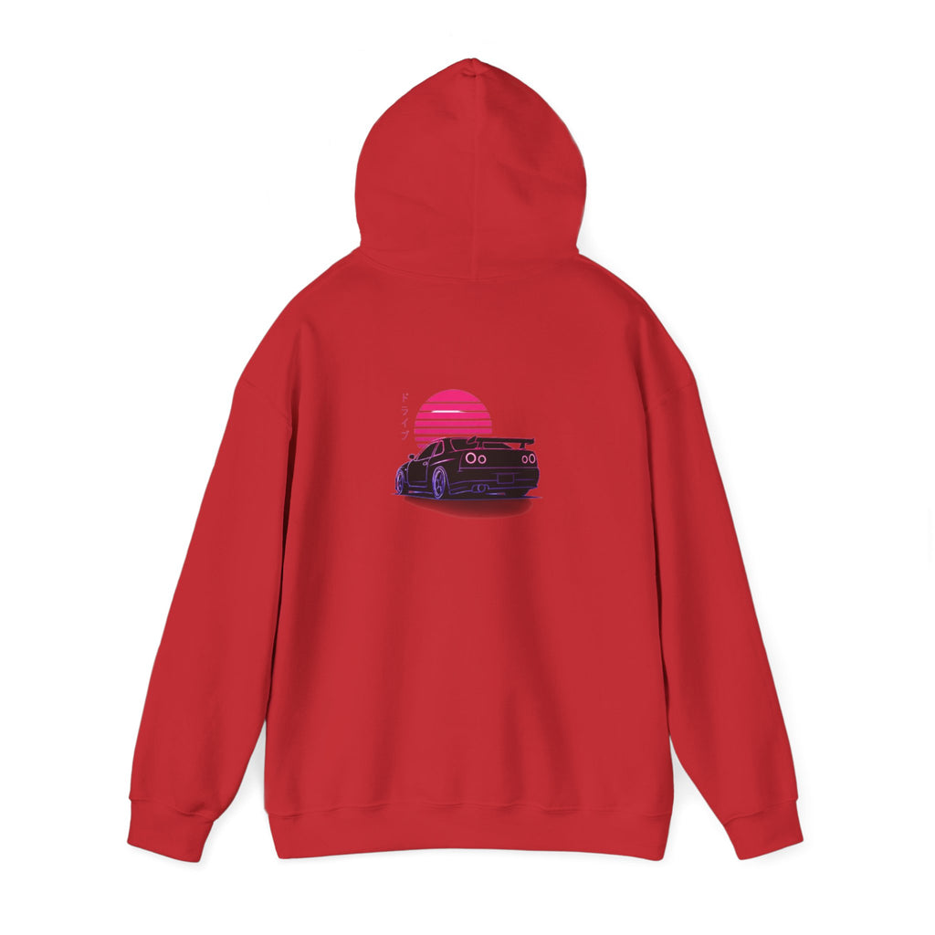 Retro Sunset Skyline Car Hoodie — Vaporwave Sports Car Pullover