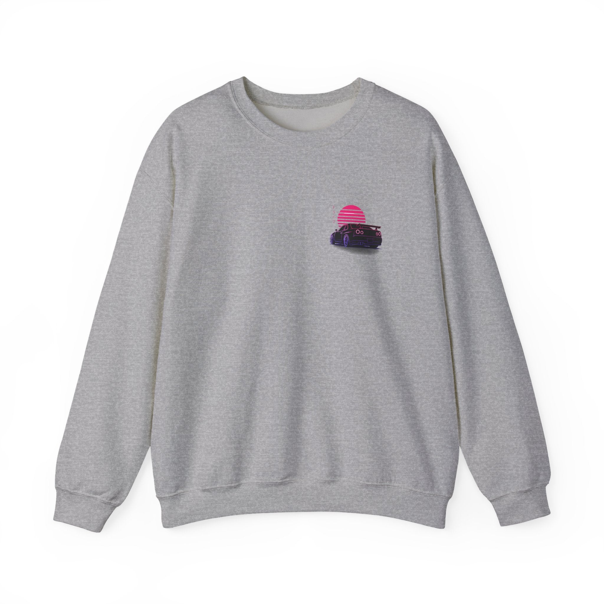 Crewneck Sweatshirt — Retro Vaporwave Car Sunset Graphic