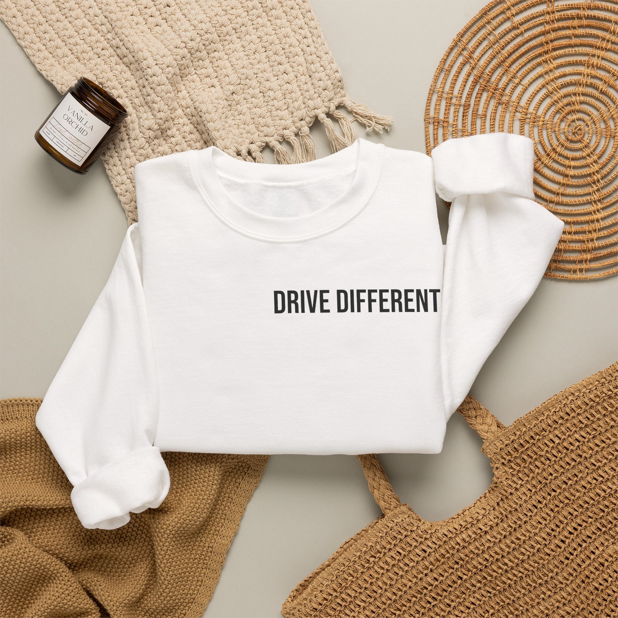 Drive Different Crewneck Sweatshirt — '86 Drift Cars Graphic Pullover