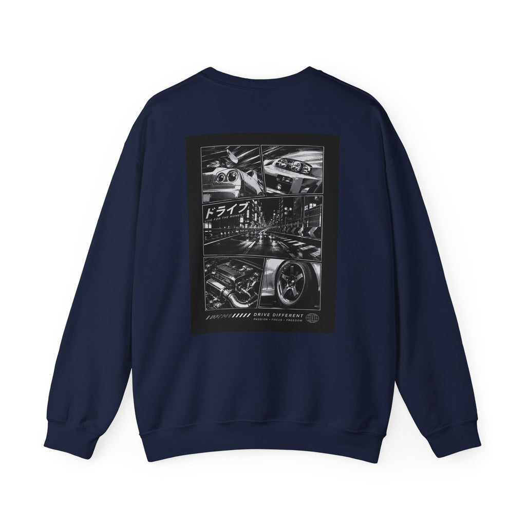 Drive Different Crewneck Sweatshirt — Japanese Street Racing Photo Graphic