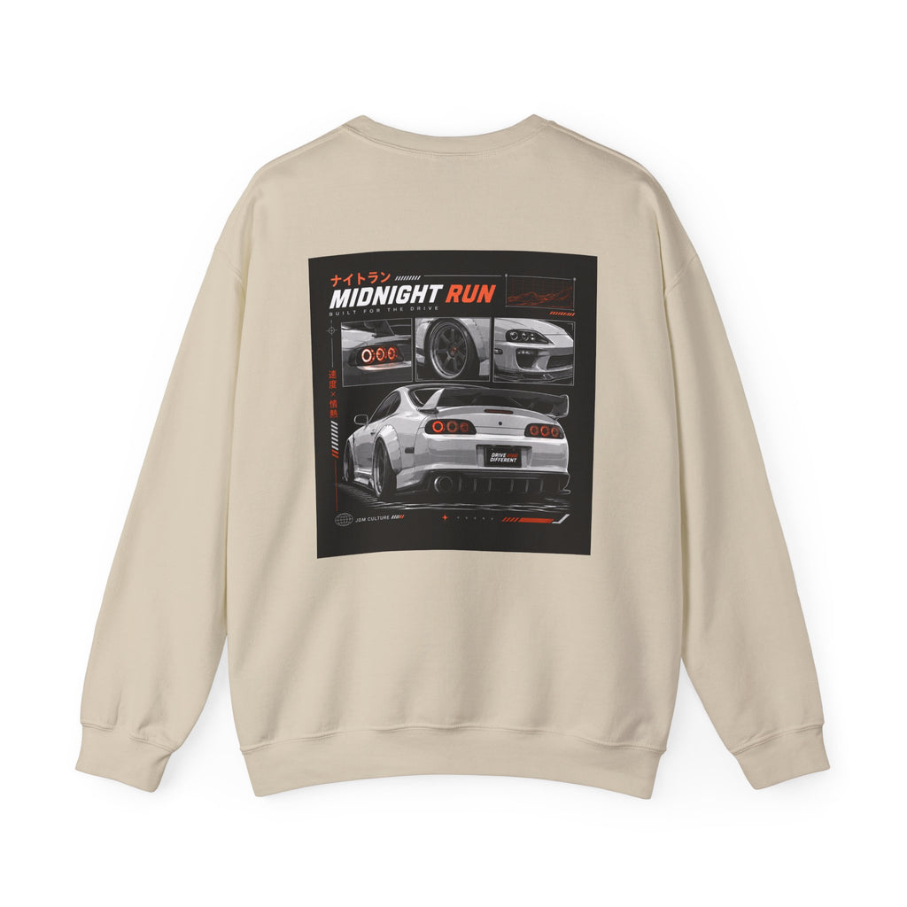 Drive Different Crewneck Sweatshirt — Midnight Run JDM Car Graphic