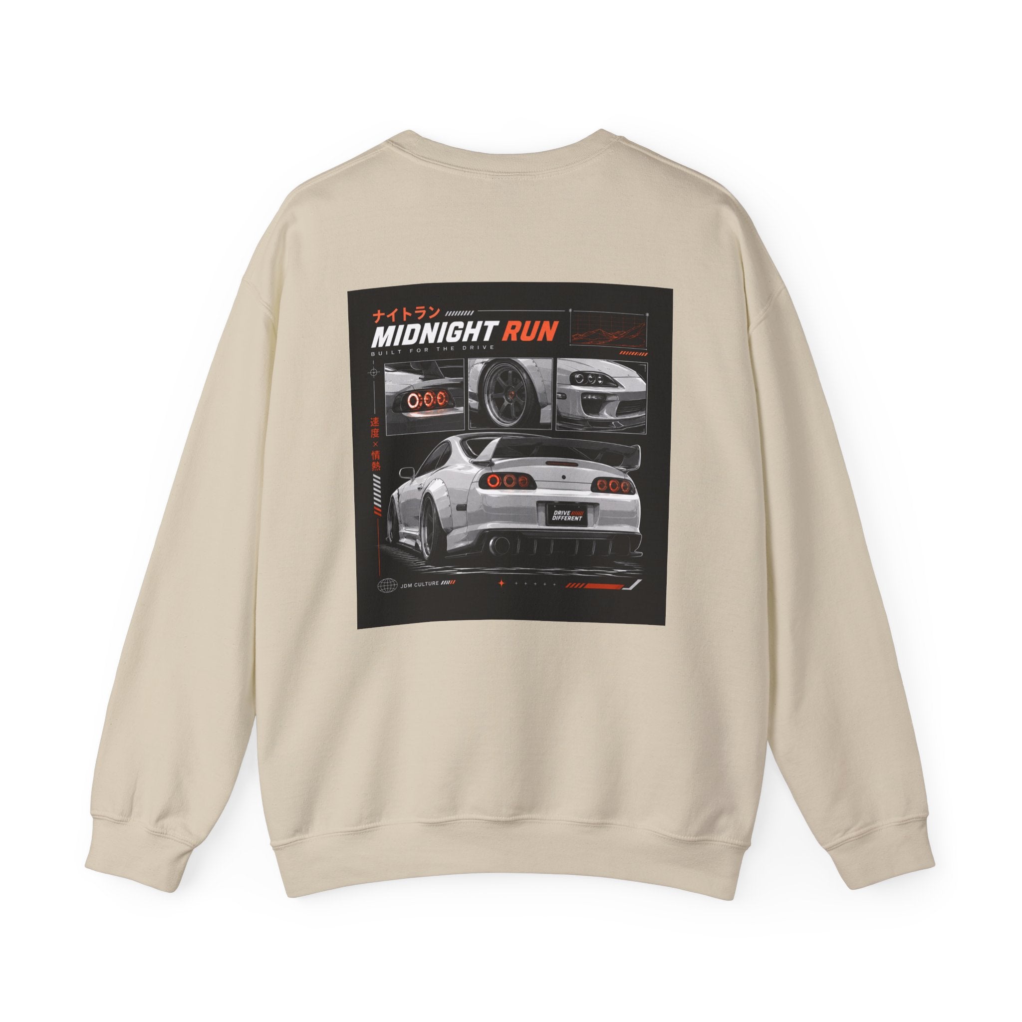 Drive Different Crewneck Sweatshirt — Midnight Run JDM Car Graphic