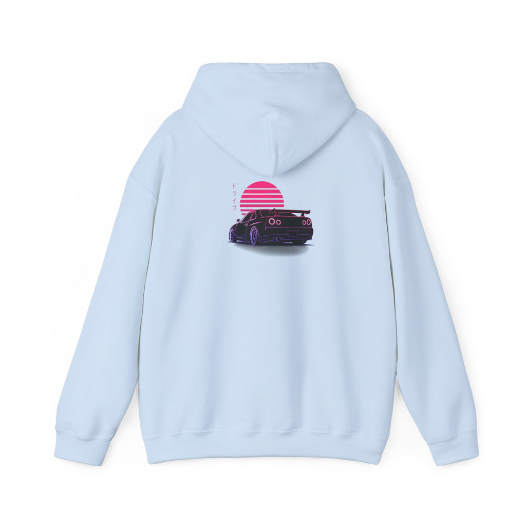 Retro Sunset Skyline Car Hoodie — Vaporwave Sports Car Pullover