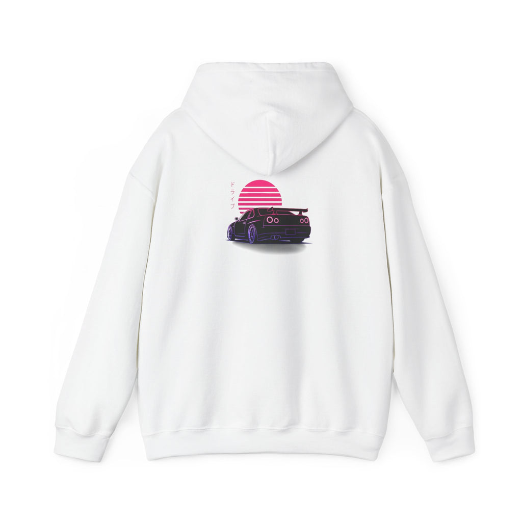 Retro Sunset Skyline Car Hoodie — Vaporwave Sports Car Pullover