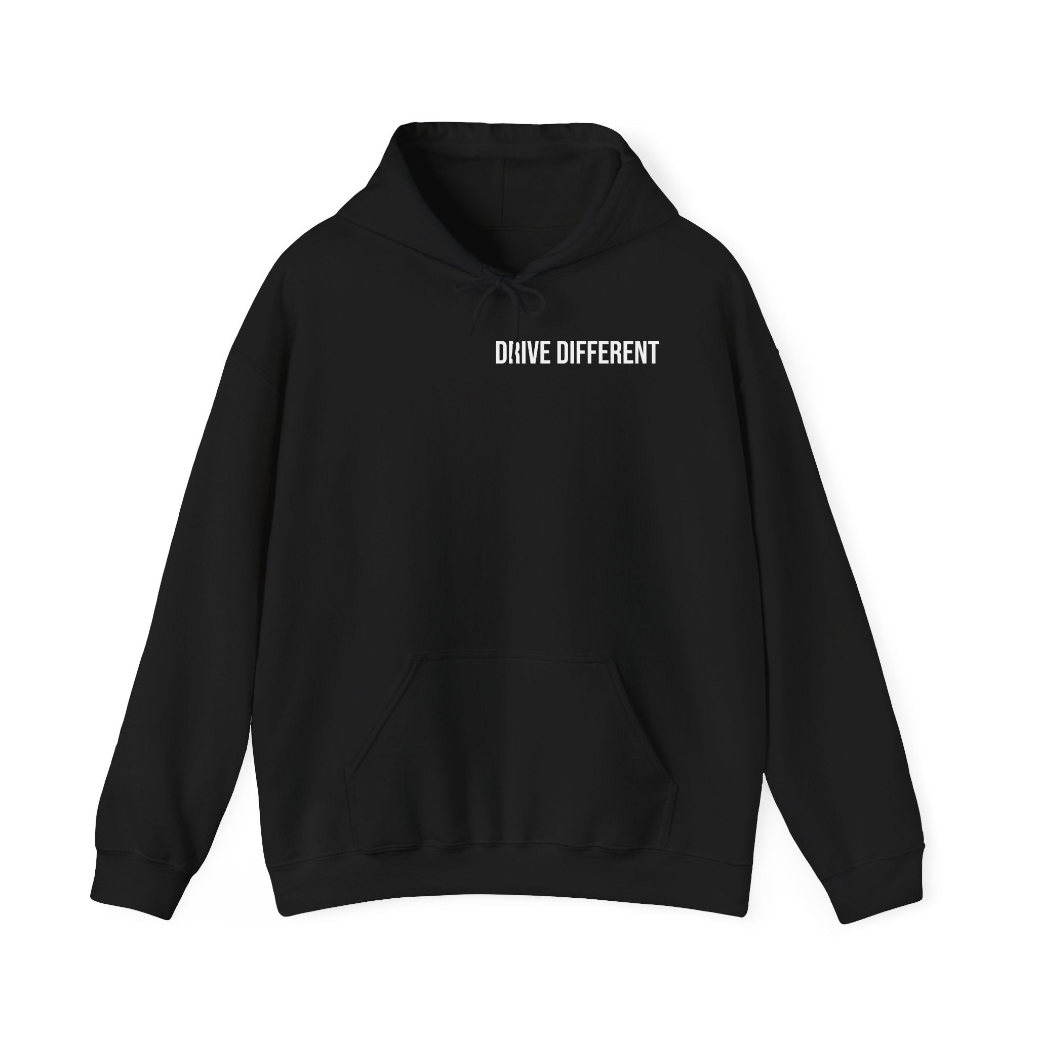 Drive Different Hoodie — Black & White Retro Car Collage Pullover