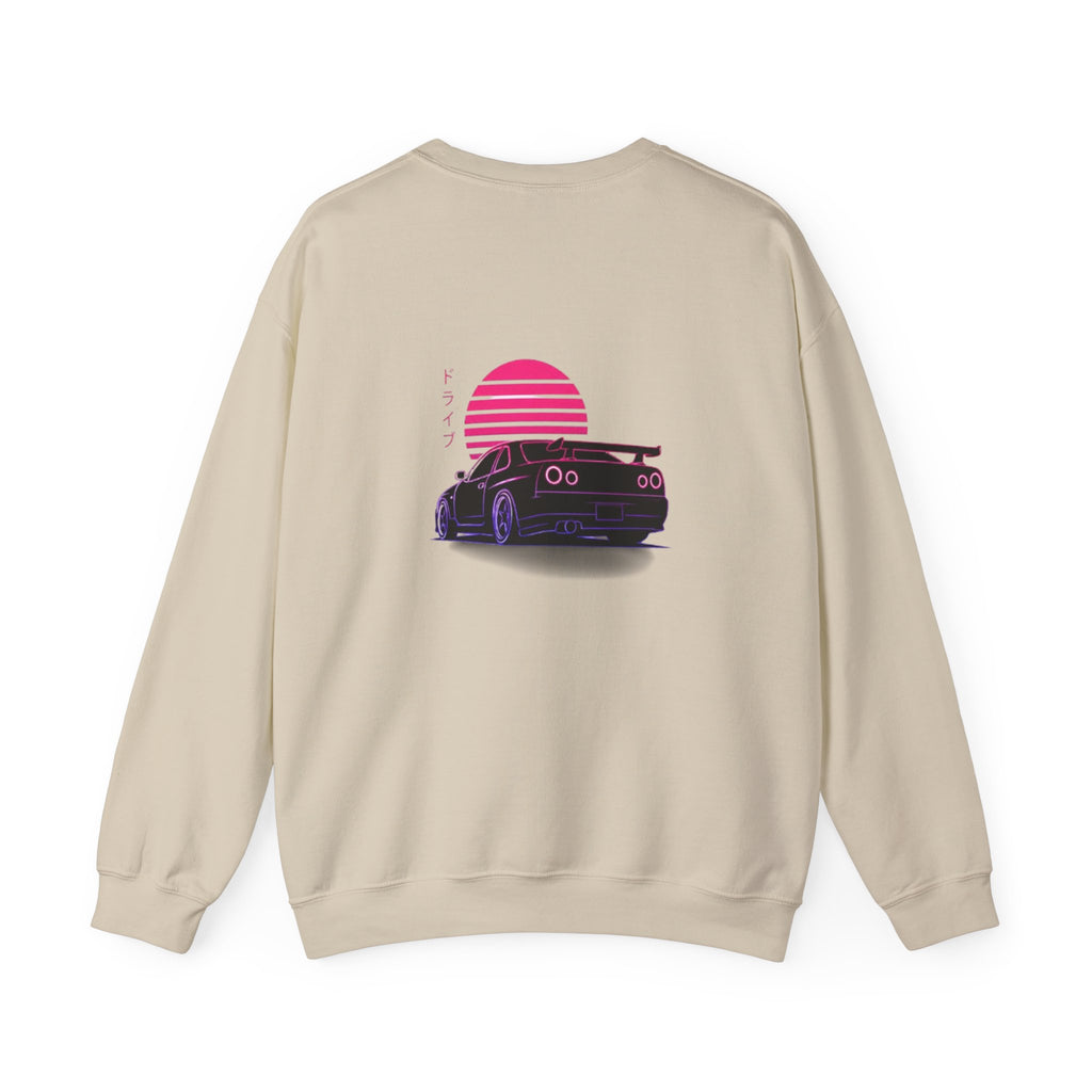 Crewneck Sweatshirt — Retro Vaporwave Car Sunset Graphic