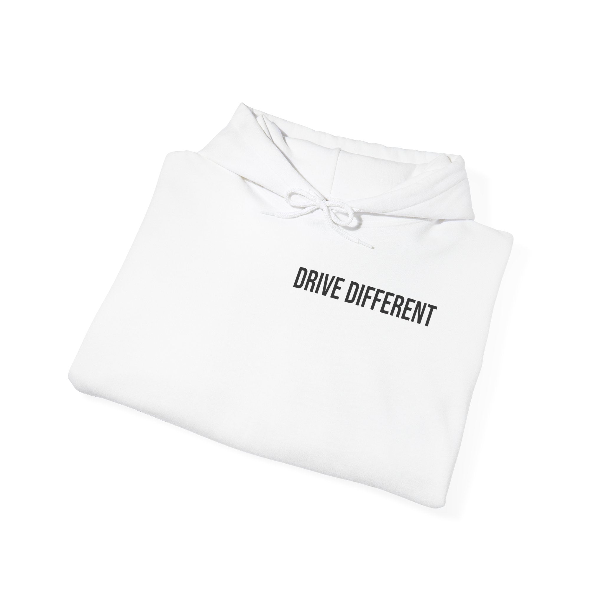 Drive Different Hoodie — Black & White Retro Car Collage Pullover