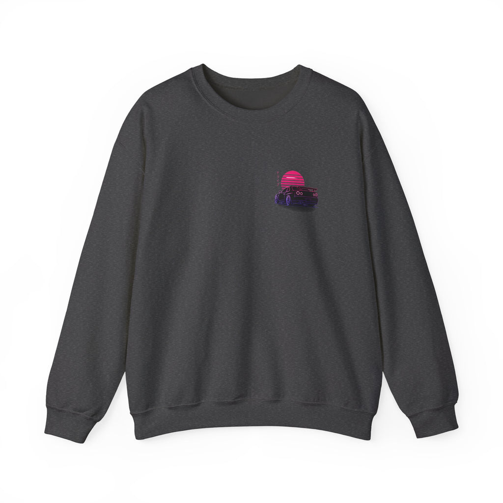 Crewneck Sweatshirt — Retro Vaporwave Car Sunset Graphic
