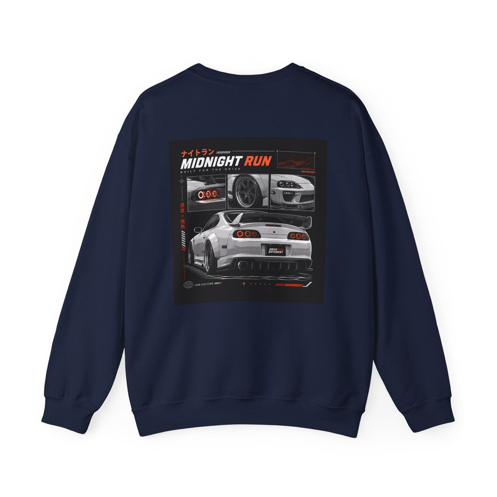 Drive Different Crewneck Sweatshirt — Midnight Run JDM Car Graphic