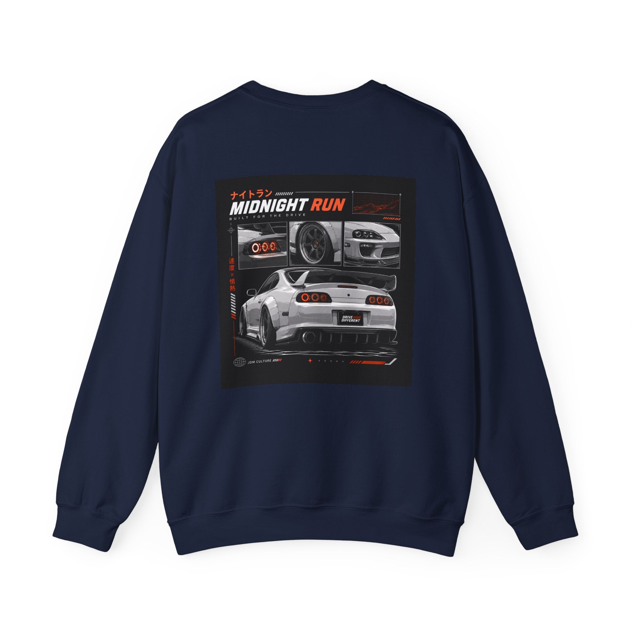 Drive Different Crewneck Sweatshirt — Midnight Run JDM Car Graphic