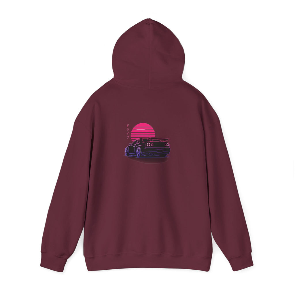 Retro Sunset Skyline Car Hoodie — Vaporwave Sports Car Pullover