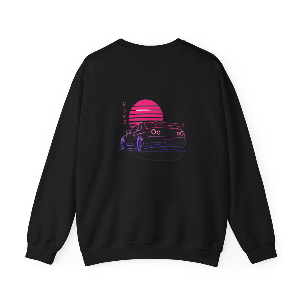 Crewneck Sweatshirt — Retro Vaporwave Car Sunset Graphic